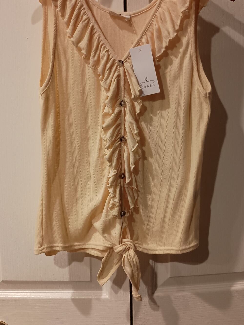 Ember Cream Ruffle Tie Front Tank